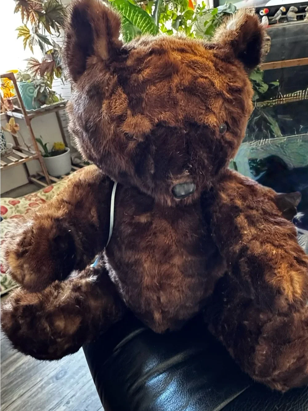 Vintage artist-made jointed teddy bear with real mink fur,  19” standing